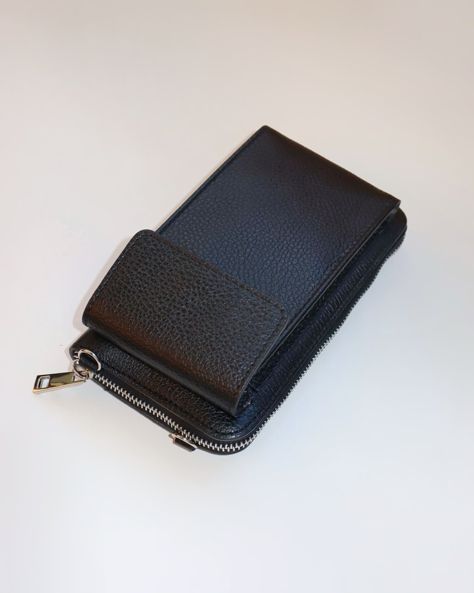 Шкіряна сумка - гаманець чорного кольору 9391 фото