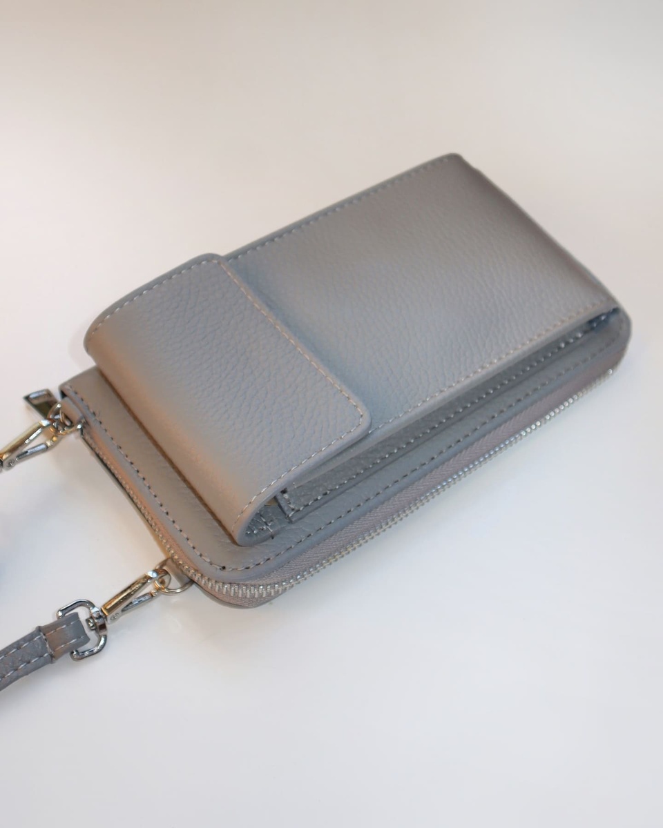 Шкіряна сумка - гаманець сірого кольору 9392 фото
