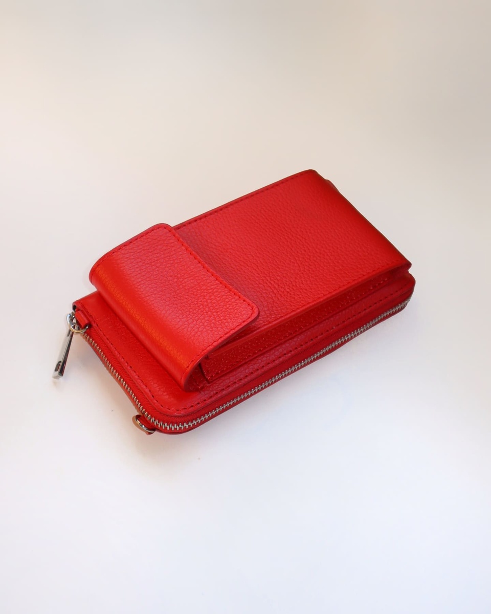 Шкіряна сумка - гаманець червоного кольору 9395 фото