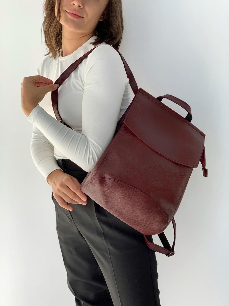 Рюкзак - сумка бордового кольору 5814 фото