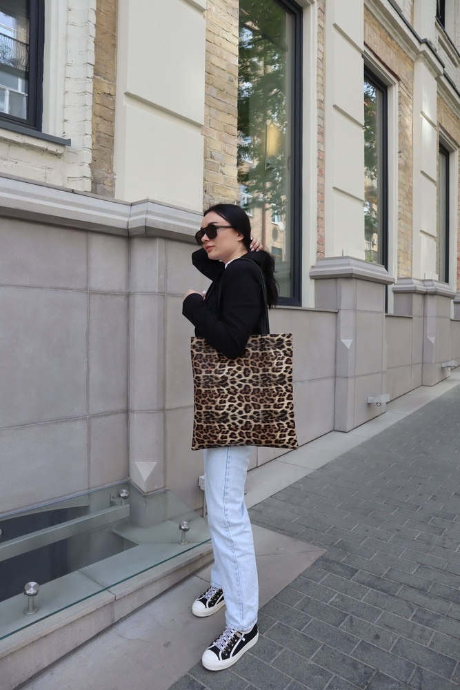 Леопардова сумка-шопер розмір L 11012 фото