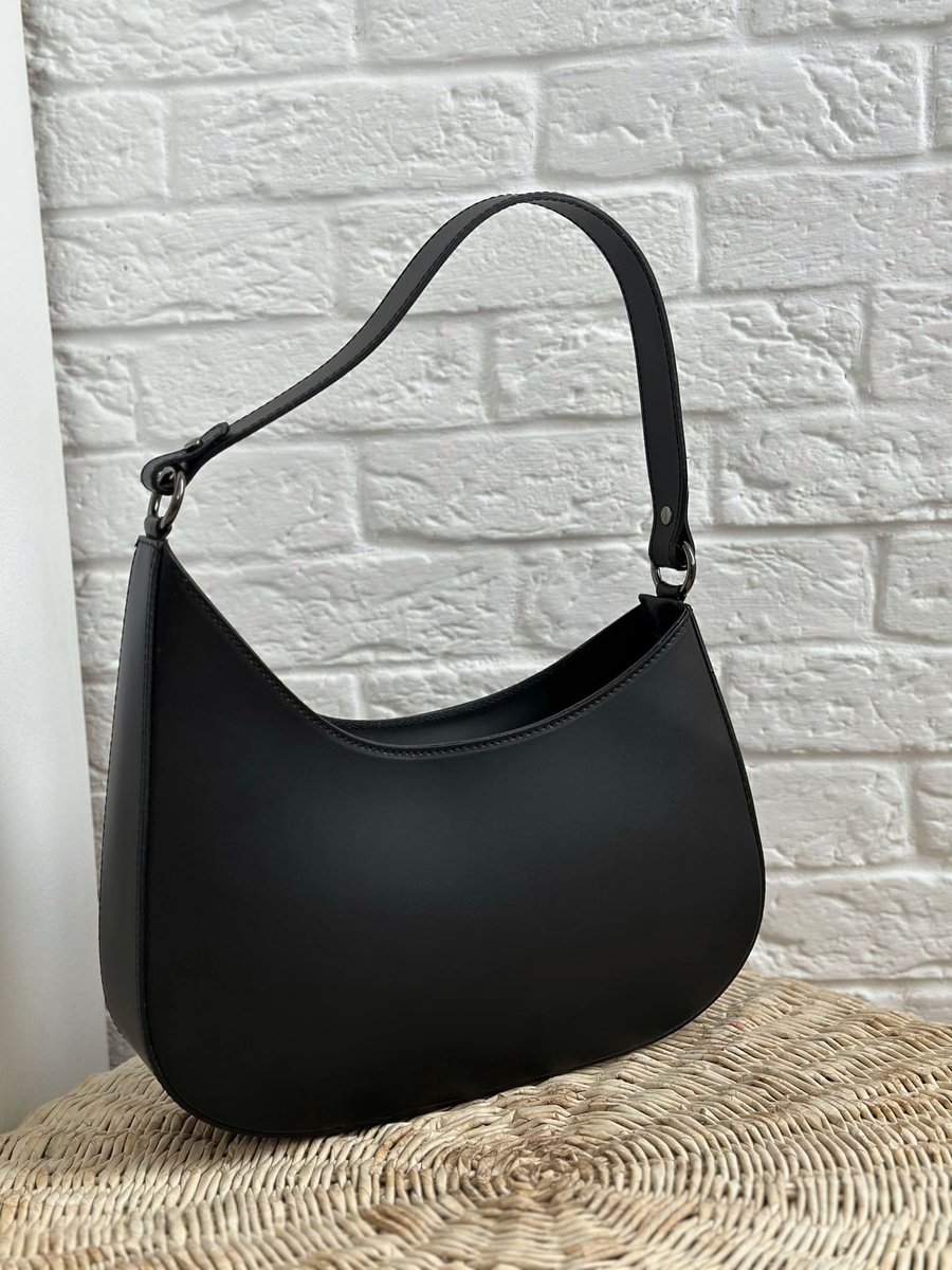 Шкіряна містка сумка - багет чорного кольору 9541 фото